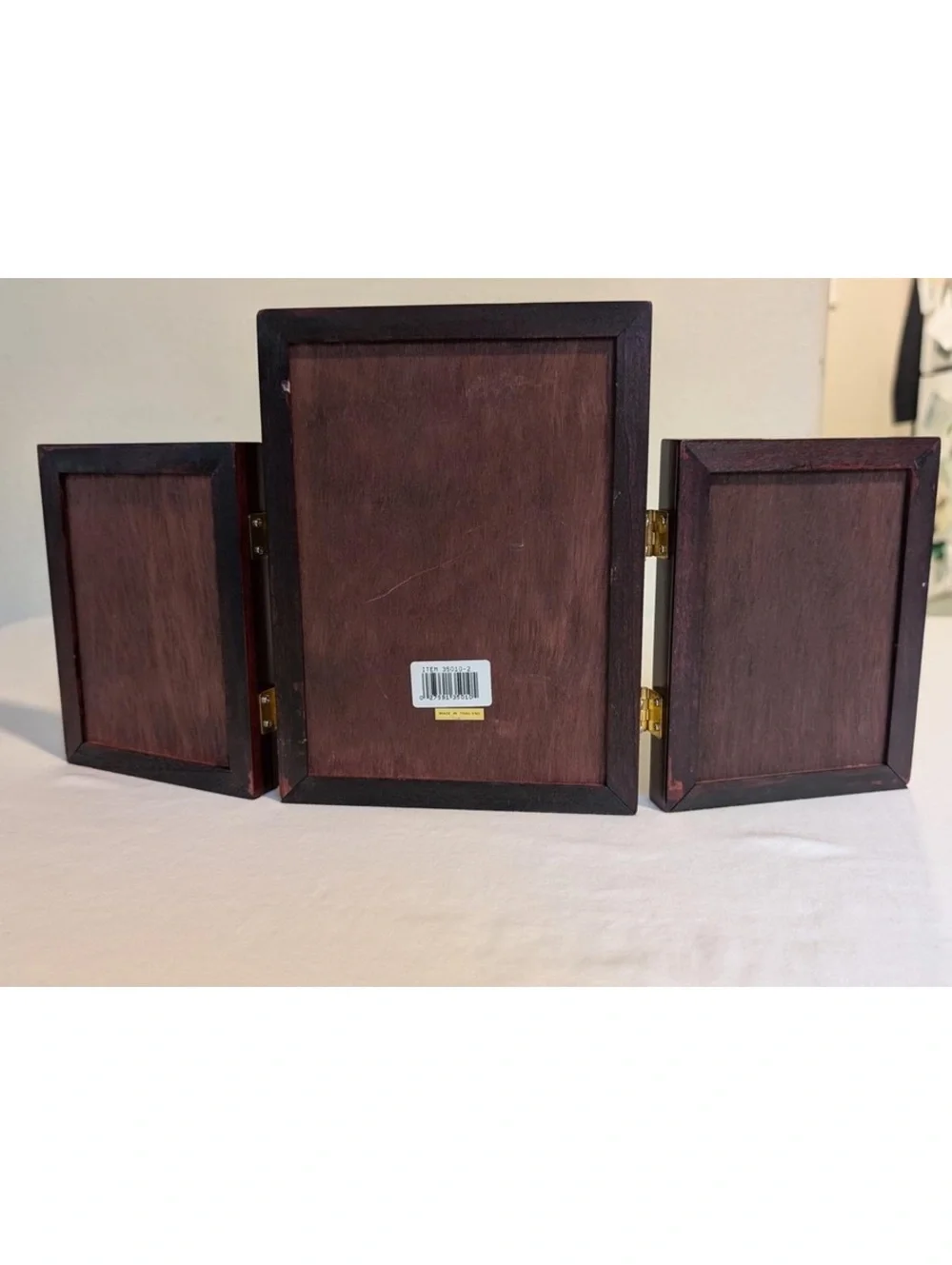 Rare Woods Triple Wooden Photo Frame- 2 3.5x5 and 1 5x7- Missing Glass One Panel